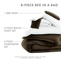 Plemenita posteljina od 8 komada čokoladnog kreveta u vrećici za posteljinu od mikrovlakana, kraljica