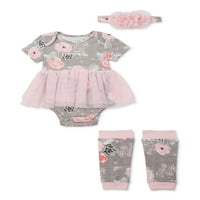 Miniville Baby Girl Tutu Bodysuit, grijači za noge i odjeća za glavu, 3-PC set