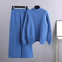 Manxivoo žene jesenski i zimski modni temperament labavi ležerni vrh i široke hlače za noge pleteni džemper dva