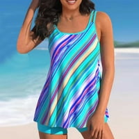 Ženski ljetni konzervativni Tankini kupaći kostimi za kontrolu trbuha s printom u boji od 4 inča