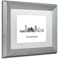 Zaštitni znak likovna umjetnost 'Milwaukee Wisconsin Skyline WB-BW' Canvas Art by Marlene Watson, White Matte,