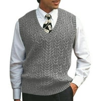 Muške majice s kapuljačom za muškarce jesensko-zimski casual jednobojni pleteni džemper prsluk bez rukava s izrezom