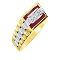 Dizajnerski prsten s dijamantima i crvenim kvarcnim postavljenim u 14k žutom zlatu