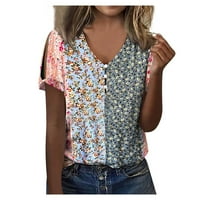 Bluza kratki rukav casual grafički otisci ljetni vrhovi s v-izrezom za žene sive 5xl